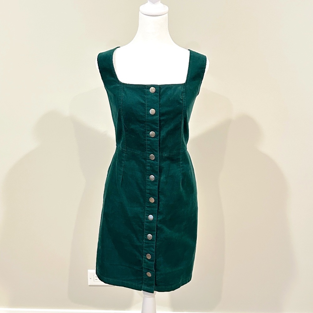 Urban Outfitters Emerald Green Corduroy Snap Dress